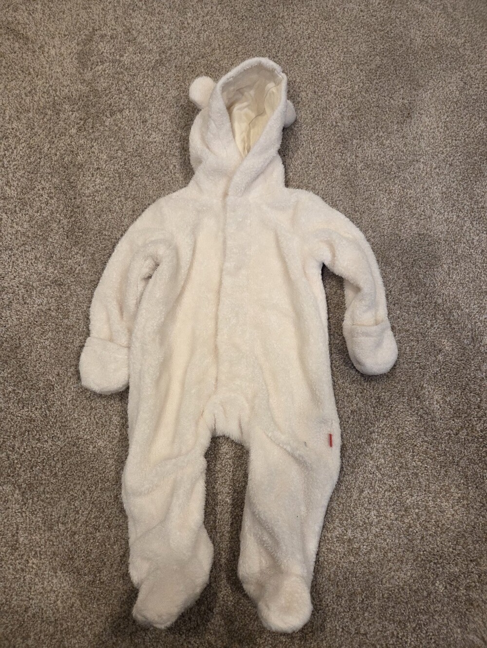 ​Magnetic Me Fleece Bear Pram Jumpsuit 3-6M Cream Magnetic Closure